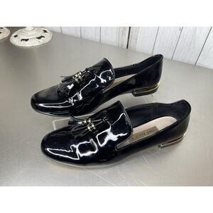 Zara Basic Black patent Leather Slip On Shoes Flats Loafer Tasseled Size 36